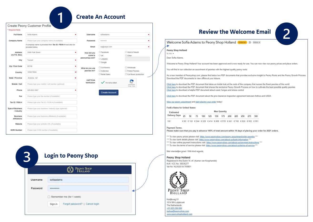 Peony Shop Holland Registration Process